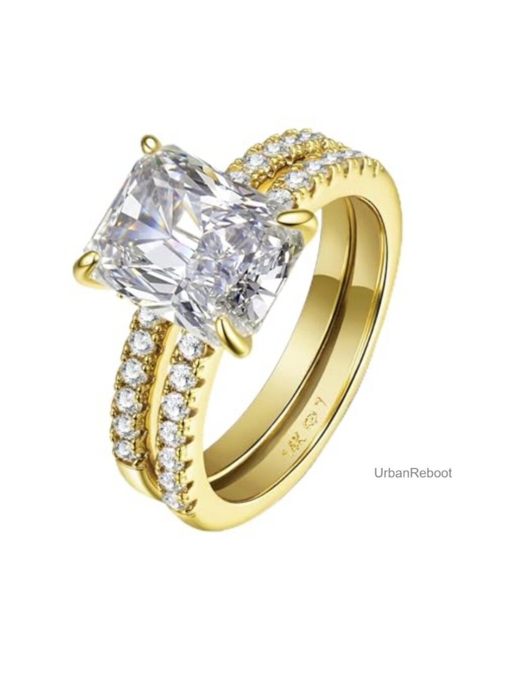 1.5CT CZ Bridal Ring Set 14K Gold Plated Cubic Zirconia Wedding Engagement
